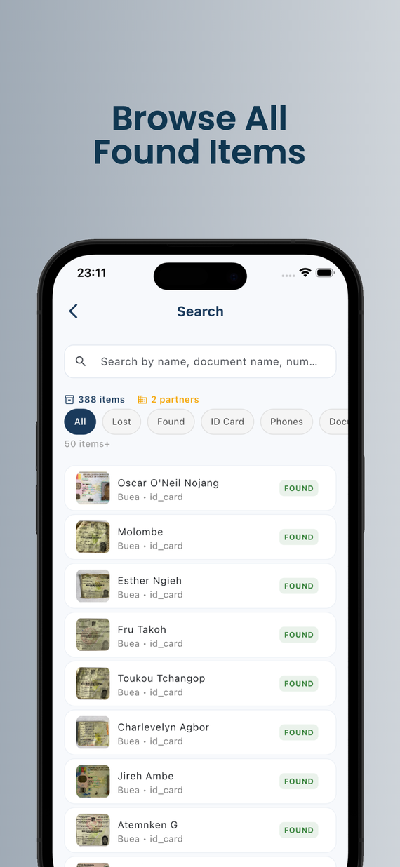 Search items screen